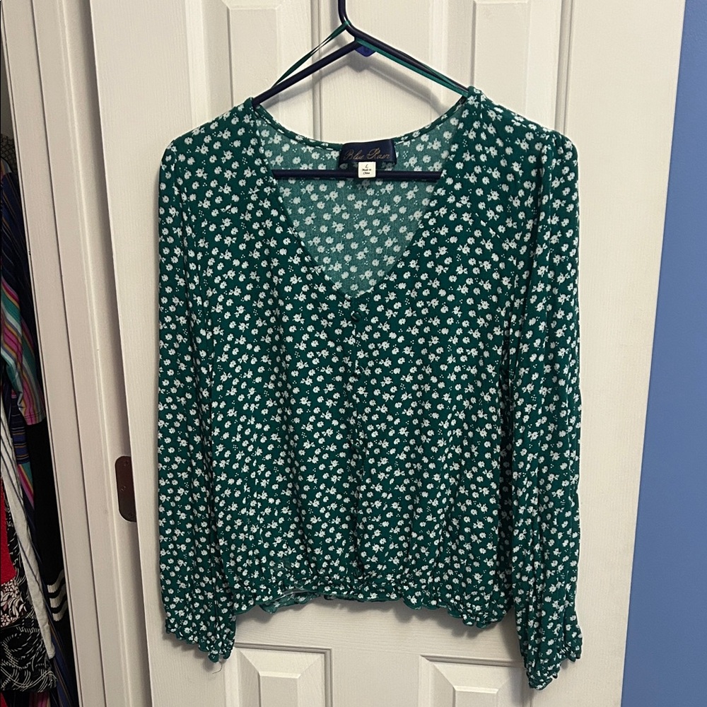 Blue Rain Green Floral Blouse